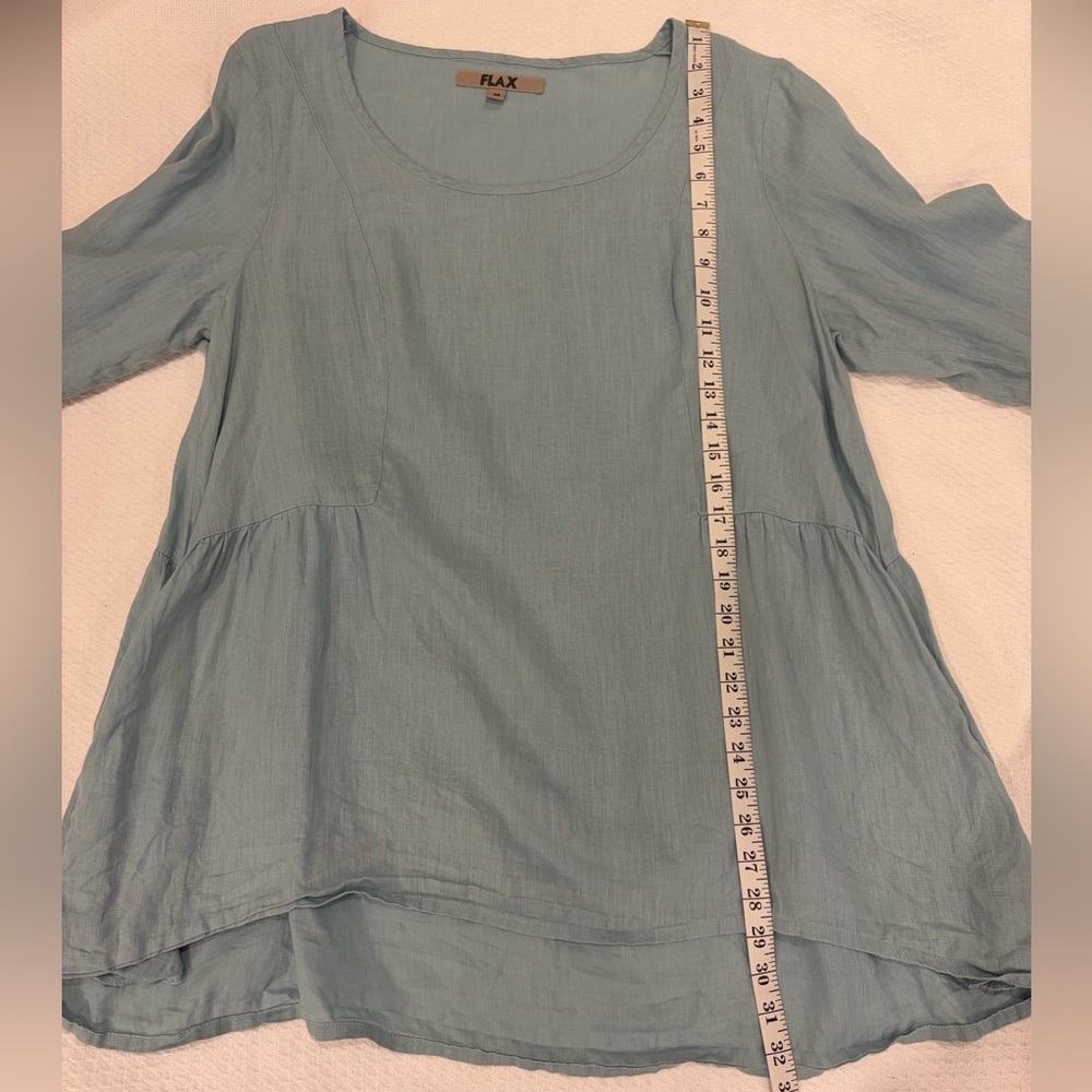 Flax 100% Linen Pastel Blue Boxy Tunic Top Size Medium Coastal Lagenlook - Picture 8 of 16